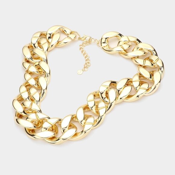 NEW Gold Chunky Bold Chain Necklace Set - Picture 3 of 8